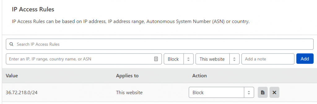 Block a range of IP Addresses in Cloudflare