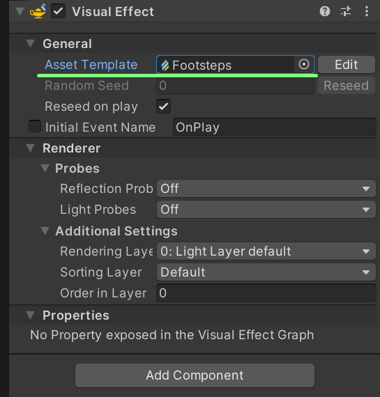Unity - Visual Effect component.